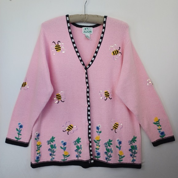 The Quacker Factory Pink Bee Floral Embroidered Cardigan Sweater 1X - Picture 8 of 8